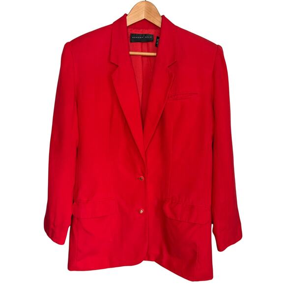 August Silk Red 100% Silk Blazer Women’s 8 Shoulder Pads Vintage Classic - Picture 2 of 8
